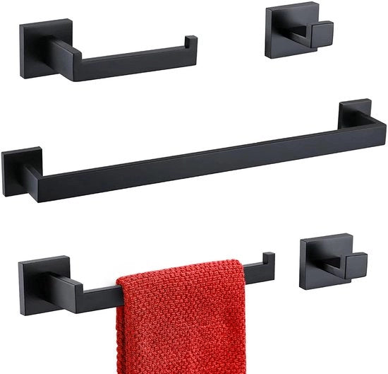 Set di accessori per la camera da bagno a 5 pezzi, supporto asciugamano, gancio, supporto per le copie di carta igienica, anello per asciugamano, fissaggio a parete (nero)