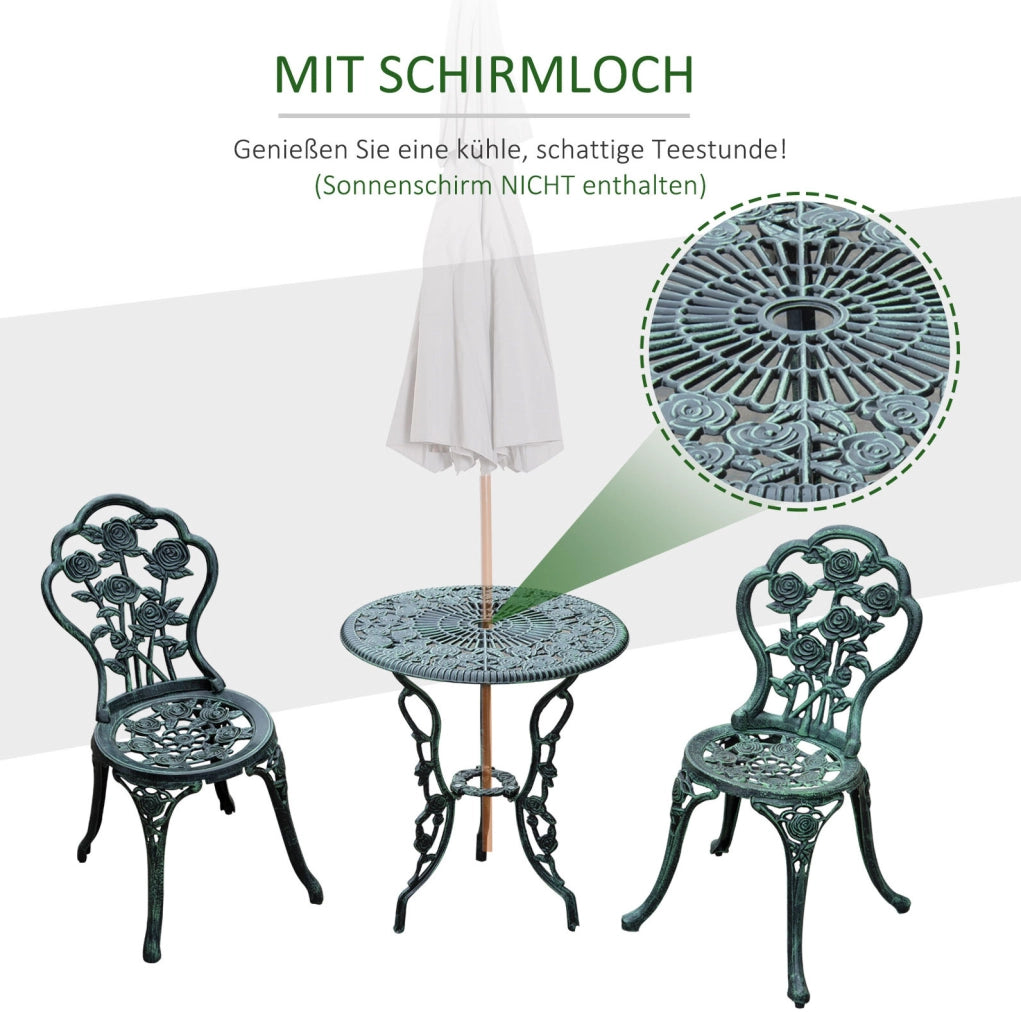 Set bistrot da giardino 3 pezzi verde antico in alluminio