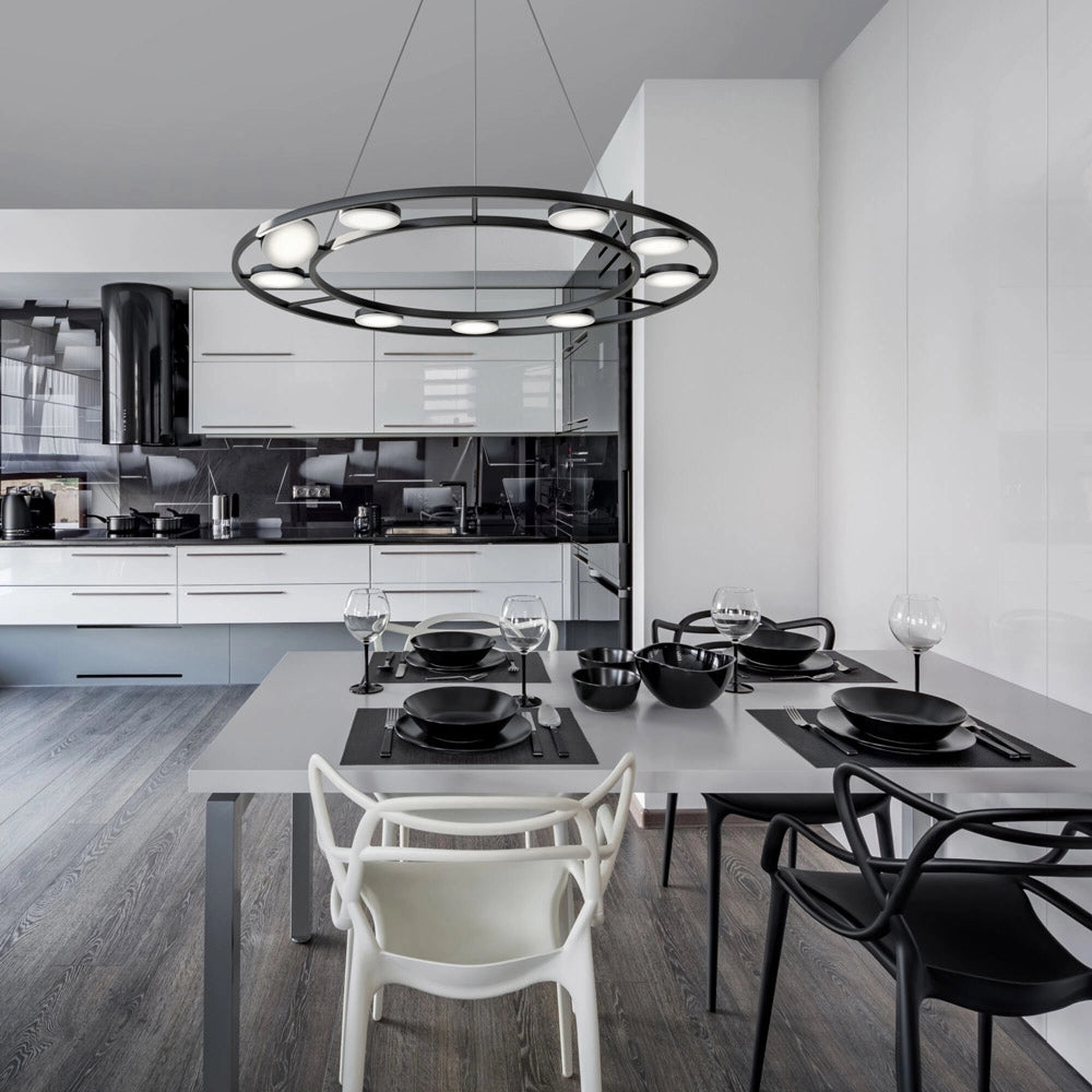 Maytoni Lampadario moderno Fad 9 luci LED integrato nero metallo diffusore acrilico