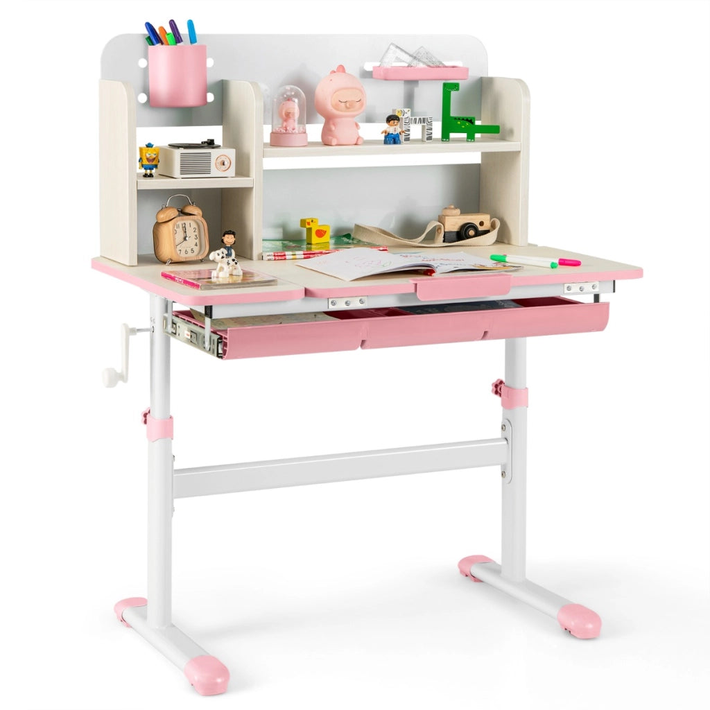 Scrivania per studio dei bambini regolabile in altezza con piano inclinabile-Tavolo per bambini 3-12 anni Rosa