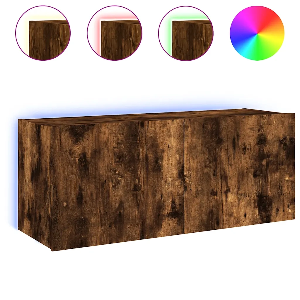 Mobile TV a Parete | Armadietto TV | Mobile Porta TV con Luci LED Rovere Fumo 100x35x41 cm