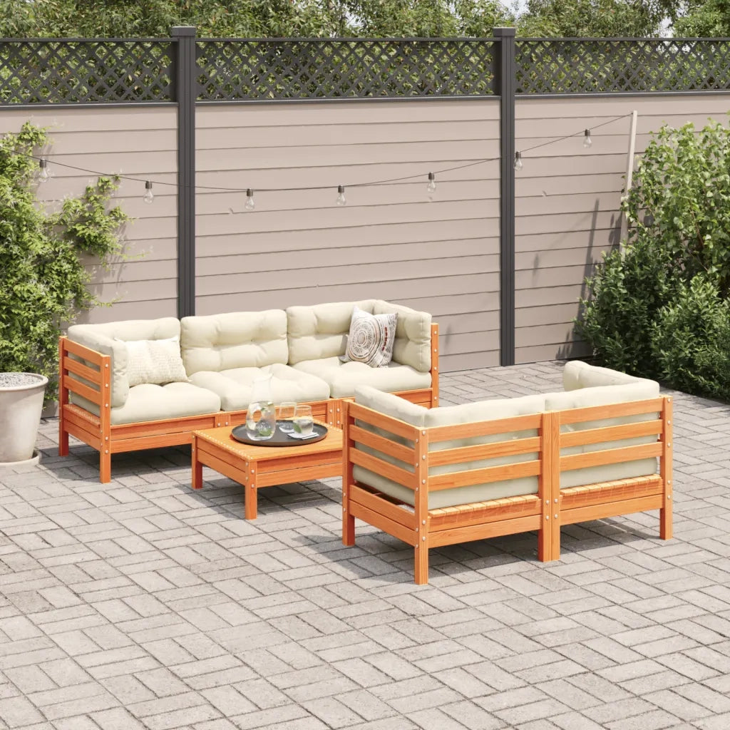 Set Divani Giardino 6pz con Cuscini Marrone Cera Massello Pinocod mxl 116622