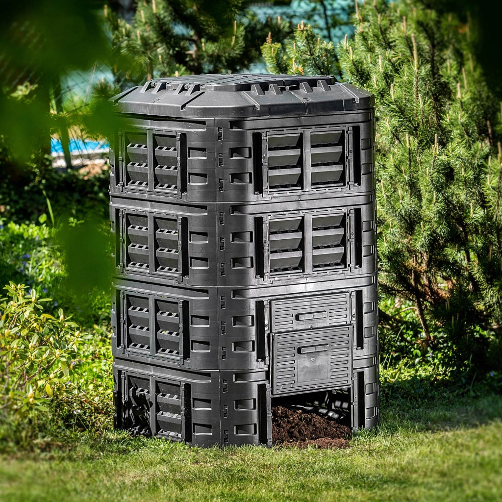 Compostiera modulare da giardino KADAX 1120L resistente al gelo, serbatoio per fertilizzanti, colore nero
