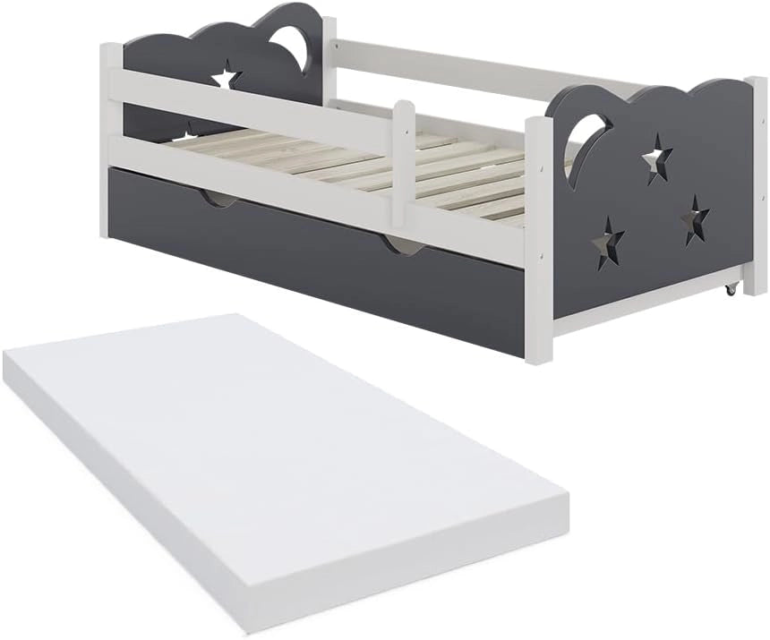 Letto per bambini Jessica, Bianco, 70x140 cm con cassetto, senza materasso, estendibile come letto per ragazzi, combinabile con la serie Jessica