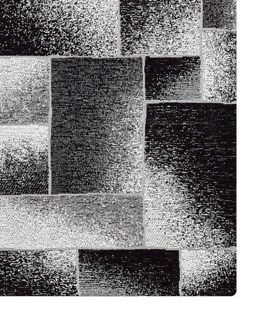 Tappeto Arredo TETRIX NERO salotto soggiorno camera, disegno geometrico stile mondrian arte moderna, multiuso lavabile antiscivolo cm.85x150