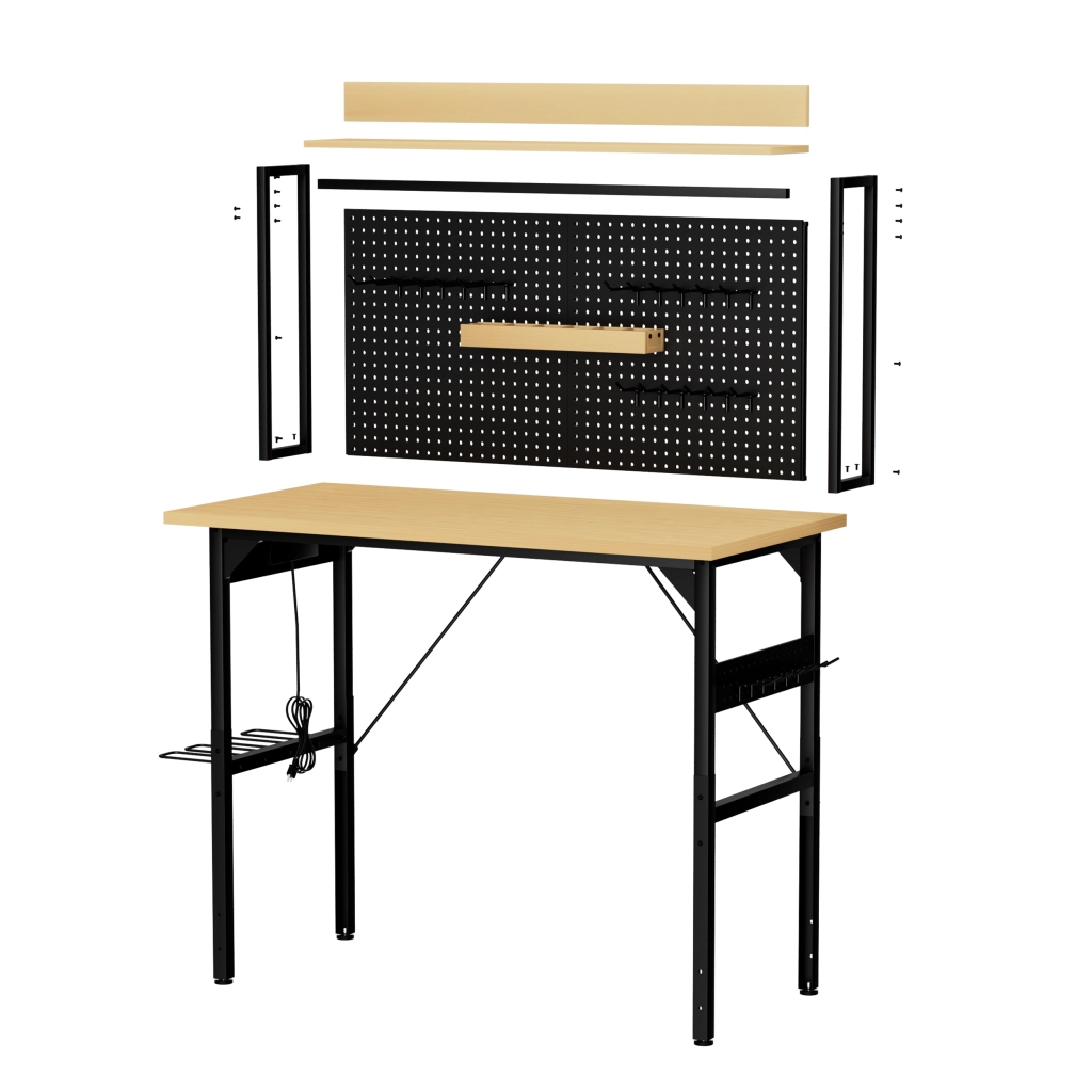BANCO DA LAVORO Regolabile 120x60x125,5-155,5 cm Legno e Nero