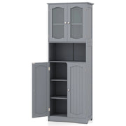 Armadio da bagno alto-Mobiletto da bagno 164cm con porte in vetro satinato e ripiani, Mobile autonomo per cucina soggiorno ufficio Grigio