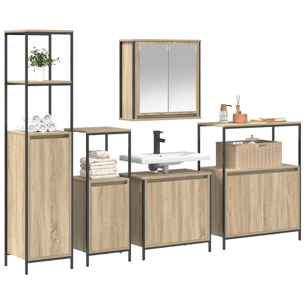 Set di Mobili per Bagno 5 Pezzi in Legno Ingegnerizzato Rovere Sonoma