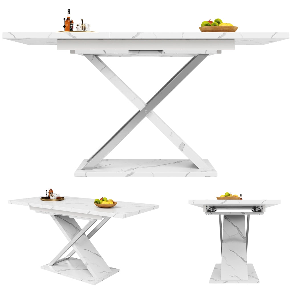 Tavolo da pranzo allungabile con 1 allunga e gambe incrociate; per cucina e soggiorno; bianco; 118 × 75 × 76;4 cm