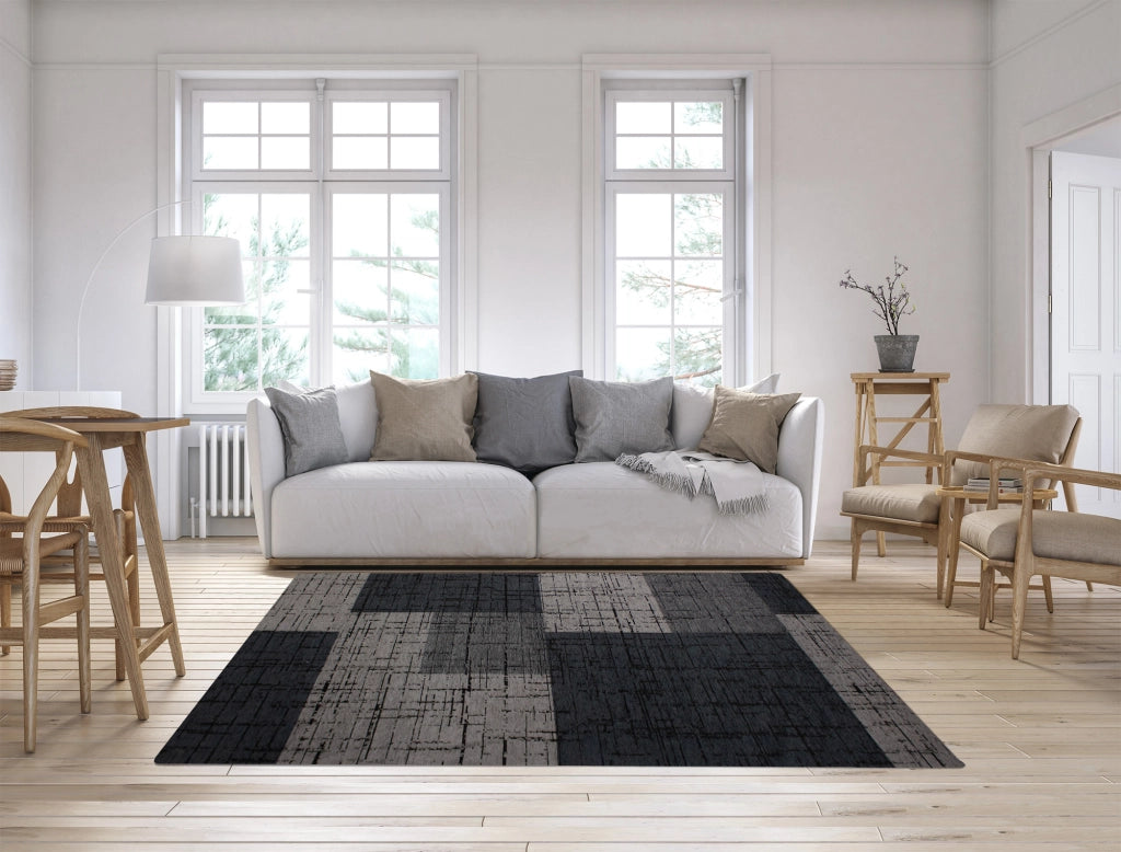 Tappeto Arredo Moderno Morbido in Ciniglia Ingresso Antiscivolo Prodotto Italiano  Soggiorno Camera Salotto Disegni Piazzati Cotone Varie Misure Grande Mondrian/Antracite - 80x150 cm