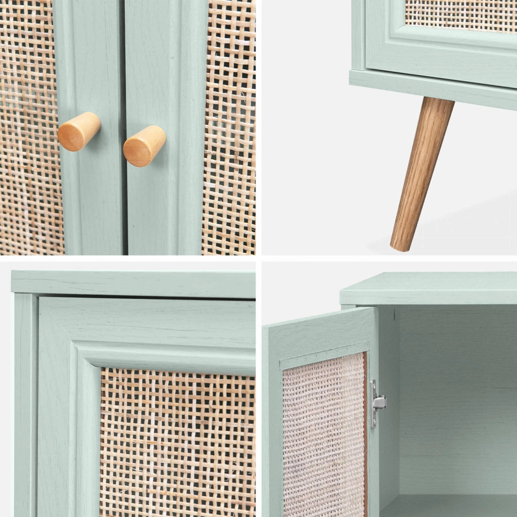 Credenza 3 ante in cannage, 120 cm, verde celadon