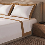 Set Lenzuola Letto Matrimoniale 100% Cotone | Lenzuolo Piano 250x295 cm, Lenzuolo con Angoli 175x200 cm e 2 Federe Coordinate | Lenzuola con Balza Decorativa in Raso Beige