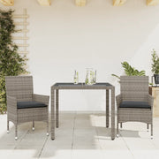 Set da Pranzo da Giardino 3pz con Cuscini in Polyrattan e Vetro 3278555