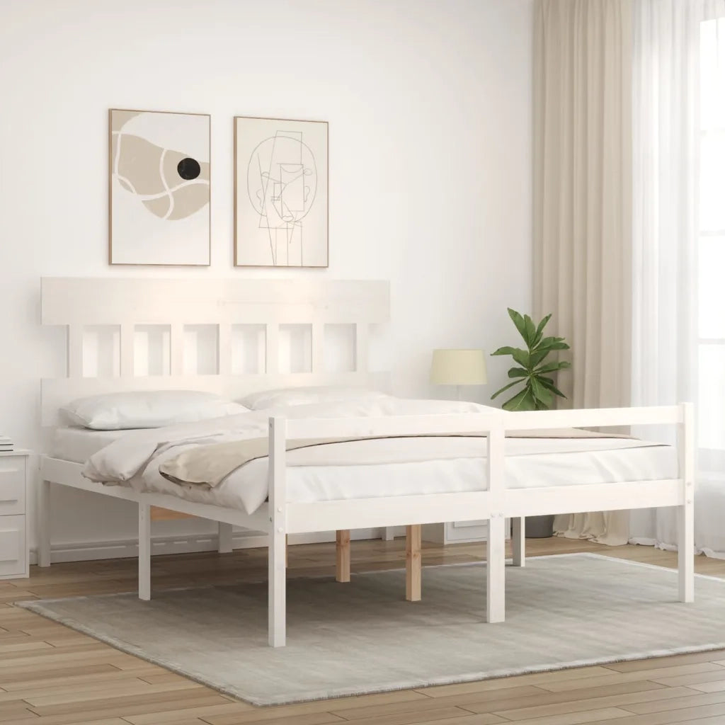 vidaXL Letto per Anziani con Testiera Bianco 160x200 cm Legno Massello