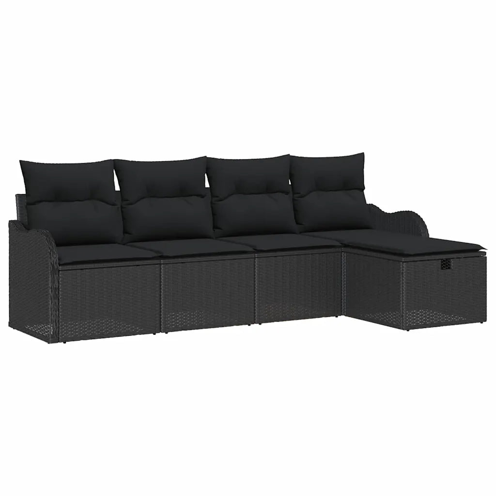 Set Divano da Giardino con cuscino 5 pcs Nero Poly Rattan