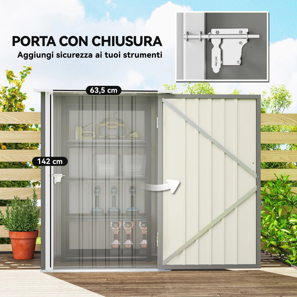 Casetta da Giardino Porta Attrezzi in Acciaio Galvanizzato con Porta a Battente, 100x104x160 cm, Grigio Chiaro