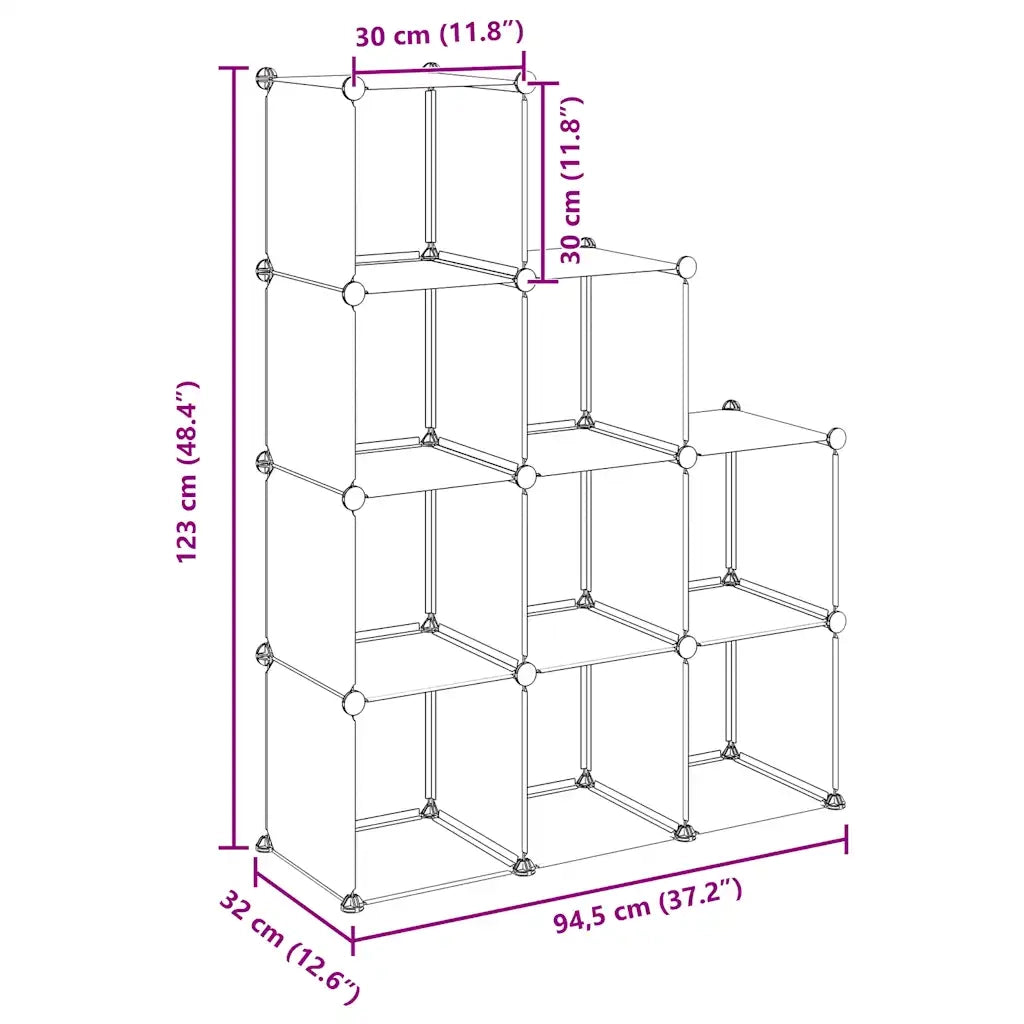 Organizzatore Portaoggetti con 9 Cubi Nero in PP 340547