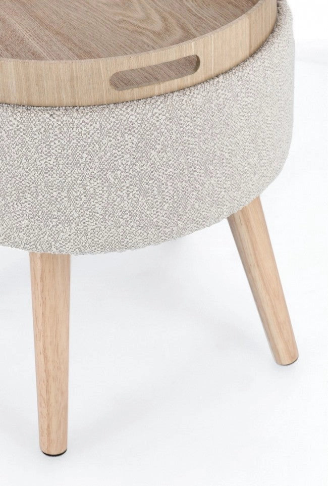 Sgabello Contenitore Ø 39x42,5 cm Zoya in Bouclè Grigio