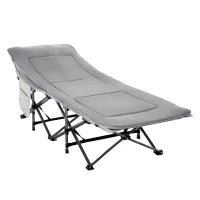 Lettino da Campeggio Pieghevole e Imbottito con Tasca Portaoggetti, 188x64.5x53 cm, Grigio chiaro