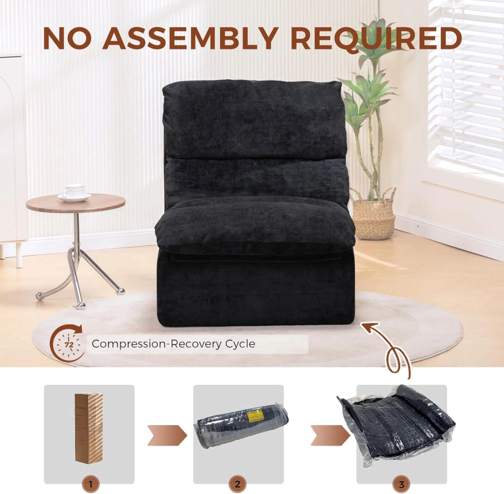 Divano Divano per soggiorno Futon con seduta profonda, divano singolo in schiuma, nessun montaggio per camera da letto, appartamento, tessuto a coste, nero
