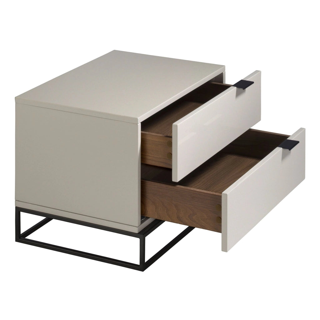 Comodino in legno grigio e acciaio nero