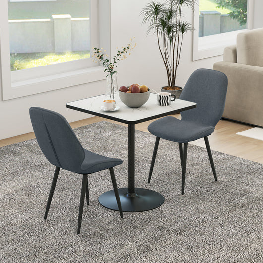 Set 2 Sedie da Pranzo 46x56x86 cm con Schienale Ricurvo in Tessuto Effetto Lino Grigio e Nero