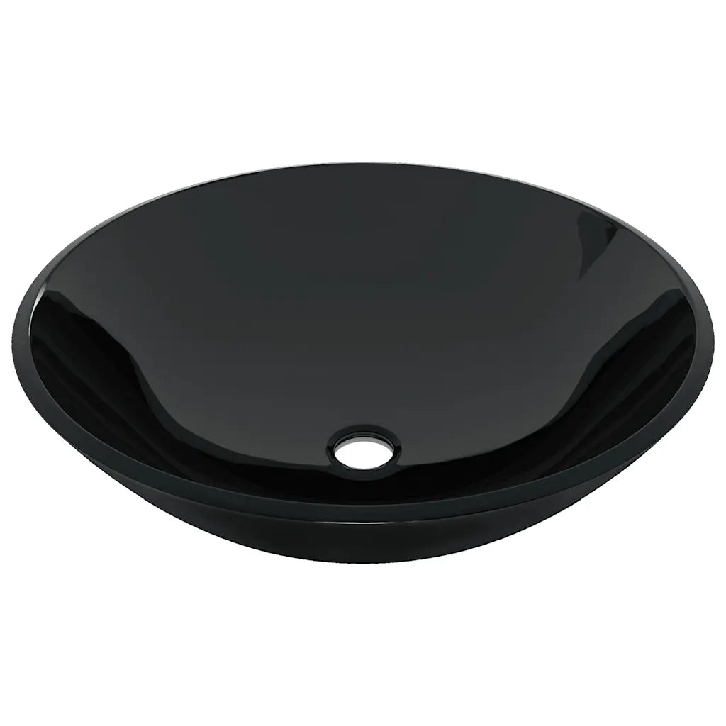 Lavandino Bagno con Rubinetto e Piletta in Vetro Temperato Nero 3098453