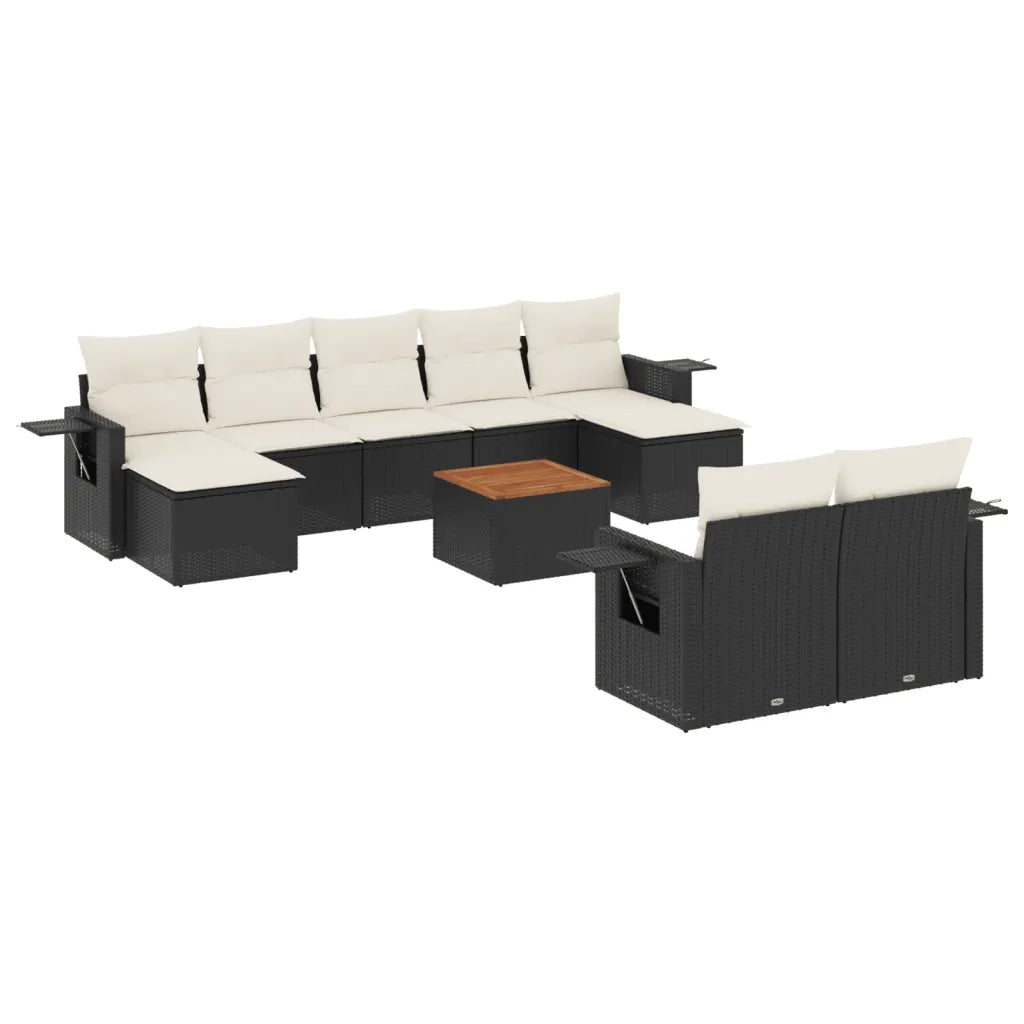Set Divani da Giardino 10pz con Cuscini in Polyrattan Nero 3257106