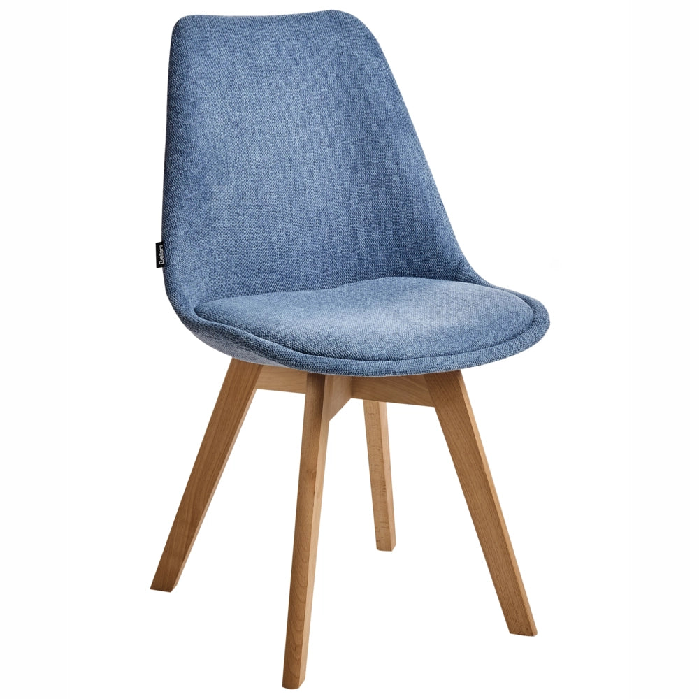 Set di 2 sedie da pranzo con gambe in legno eleganti in ecopelle azzurra
