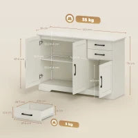 Mobiletto per Soggiorno Moderno con 3 Porte, 2 Cassetti e Ripiano Regolabile 120x38x79 cm Crema