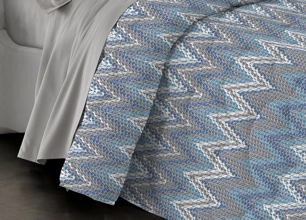 Trapuntino Piumino Estivo Pensieri Delicati Disegno Spinato Zig Zag - Matrimoniale - Azzurro