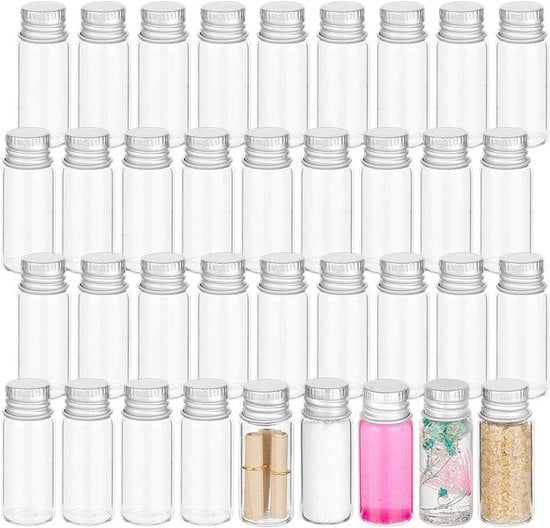 Set di 36 piccole bottiglie in vetro da 4 ml con coperchio a vite in alluminio, bottiglie per mostri, bottiglie per messaggi, accessori per matrimoni