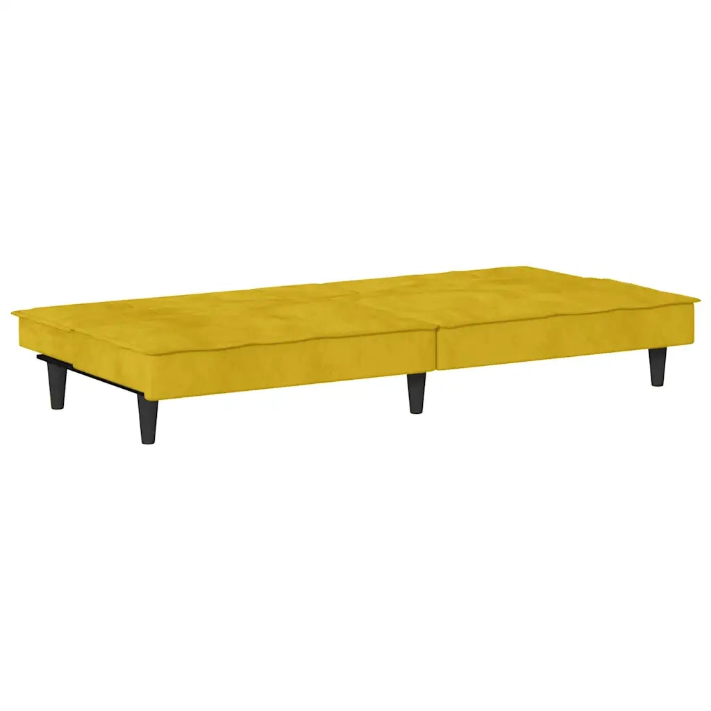 Divano Letto con Portabicchieri in Velluto Giallo