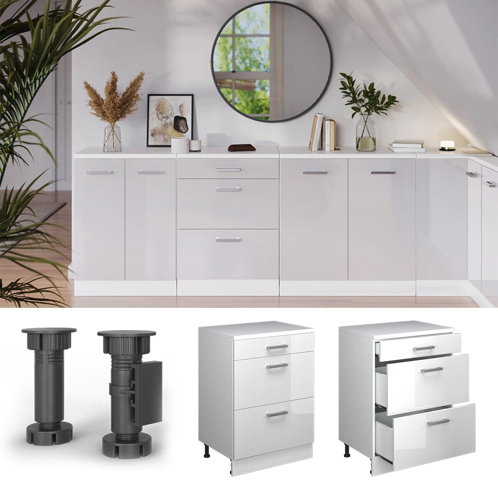 Mobile per mansarda Rion Bianco lucido/Bianco 60 x 83.8 cm senza inclinazione con 3 cassetti Vicco