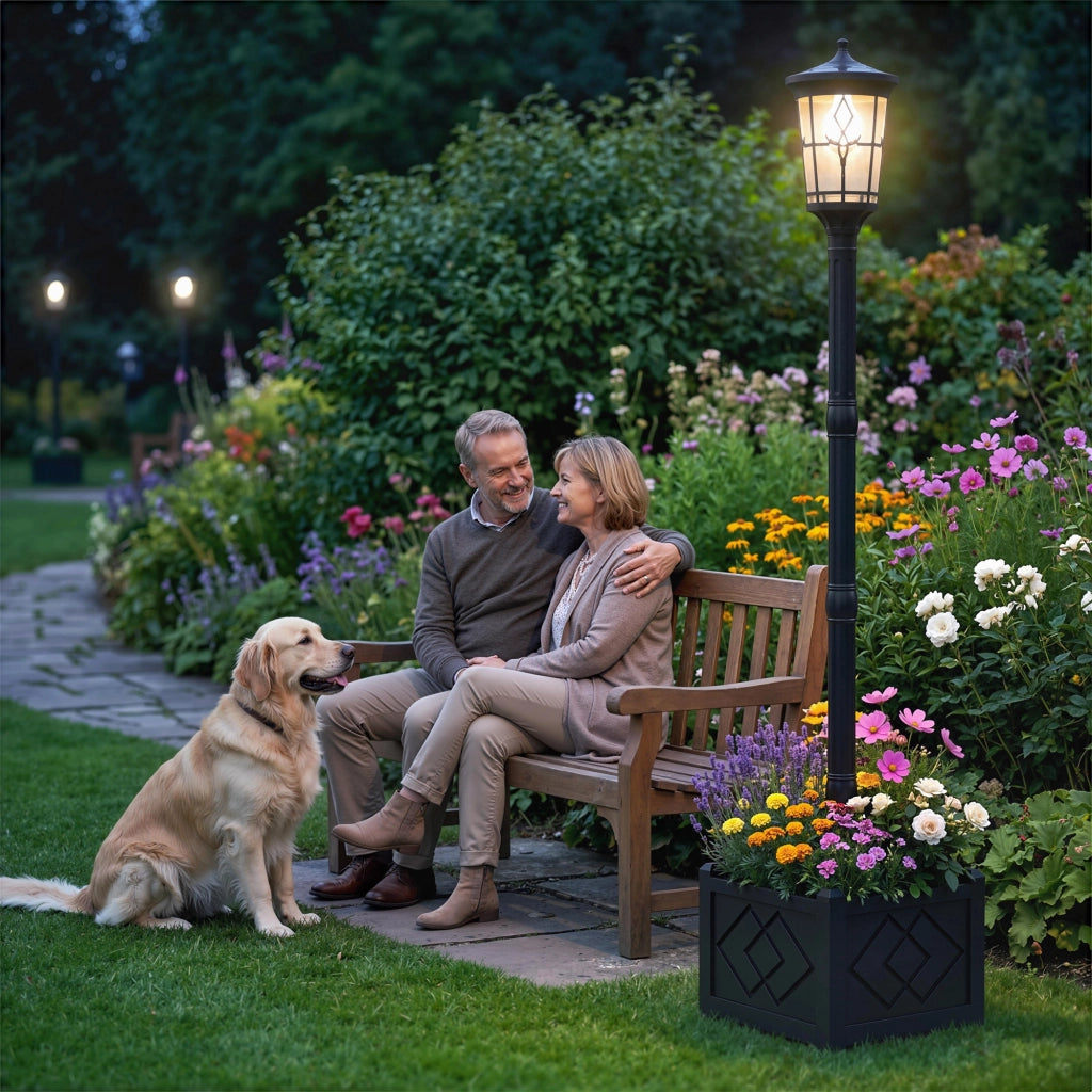 Lampada Solare da Giardino con Vaso ¨C Zephmum ¨C 2 Luci 100/50 lm IP44 Nero
