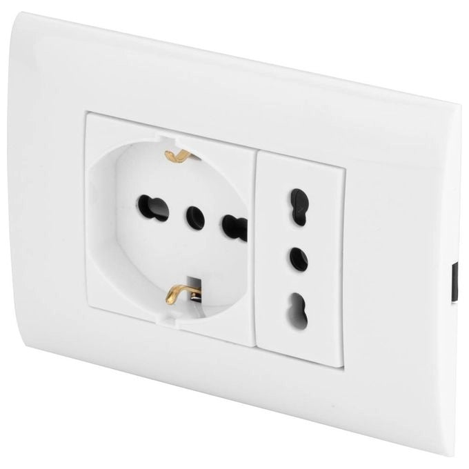 Poly Pool PP6094X Evolution Placca Premontata Presa Pluristandard Bivalente 10 16A 2P+T Tecnopolimero colore Bianco
