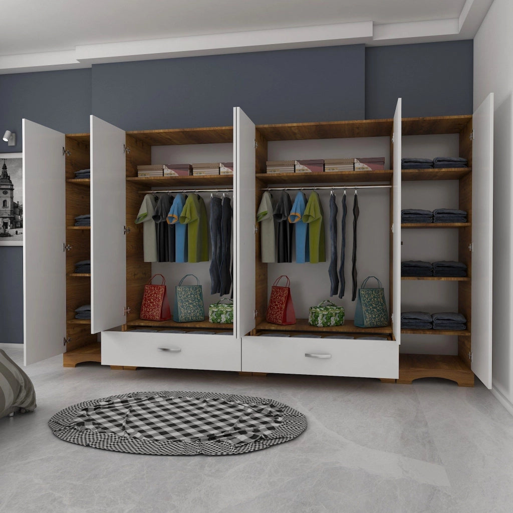 Armadio Camera da Letto Madruzzo, Guardaroba Grande 10 Ripiani, 243x181h cm Bianco