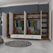 Armadio Camera da Letto Madruzzo, Guardaroba Grande 10 Ripiani, 243x181h cm Bianco
