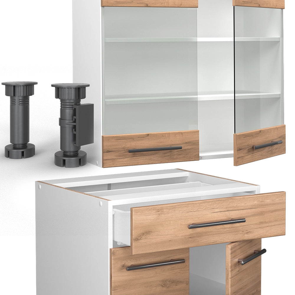 Cucina completa Fame-Line Rovere dorato/Bianco 140 cm senza piano di lavoro Vicco