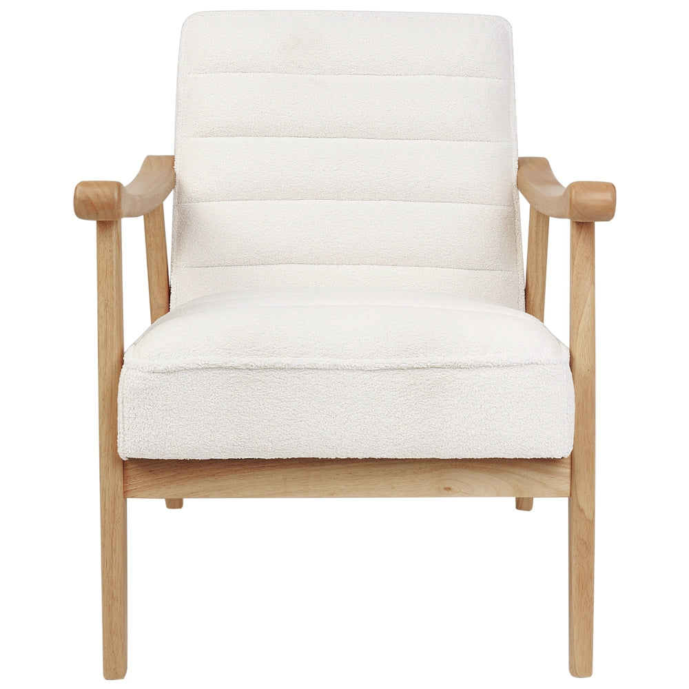 Poltrona Bianco Poliestere Boucle Tappezzeria Design Retrò Struttura in legno Braccioli Soggiorno