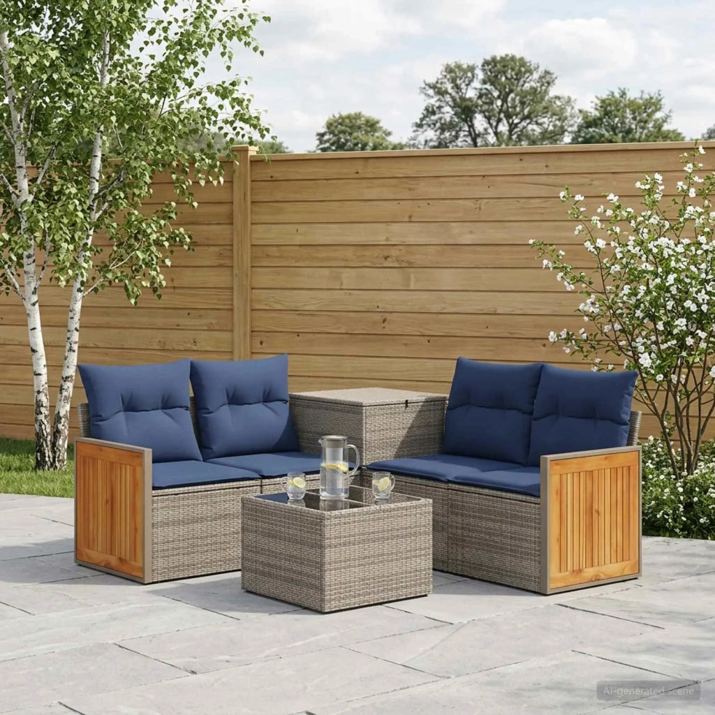 Set di divani 6 pz Grigio e Blu Navy Rattan sintetico e Acciaio 3447713