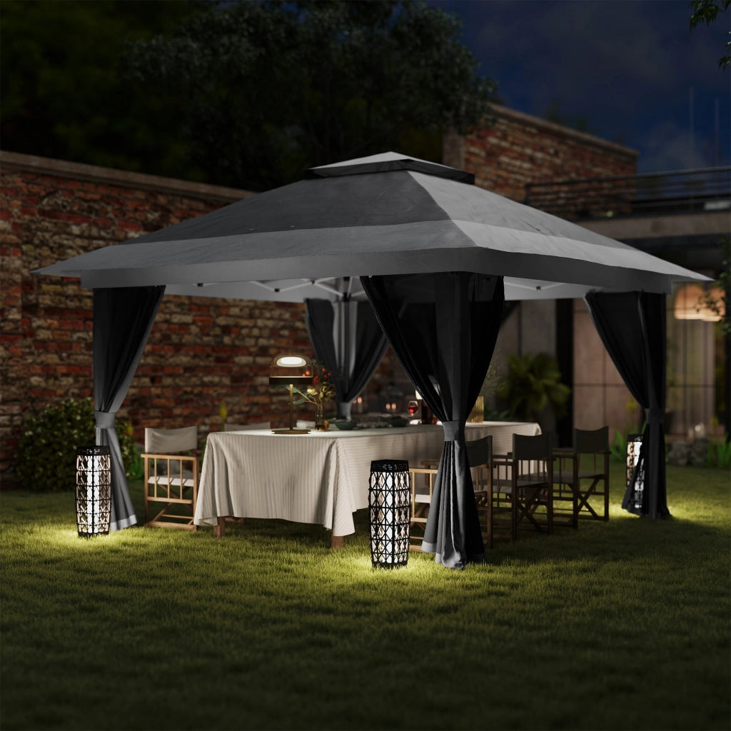 Gazebo da Giardino Pop-Up 356x356x280 cm Altezza Regolabile e Protezione UPF50+ Borsa con Ruote Grigio