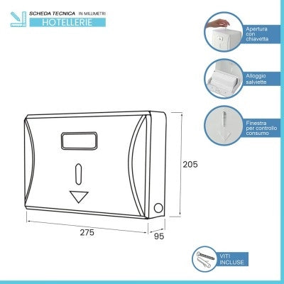 Distributore salviette piegate Z-V capienza 200 in ABS bianco