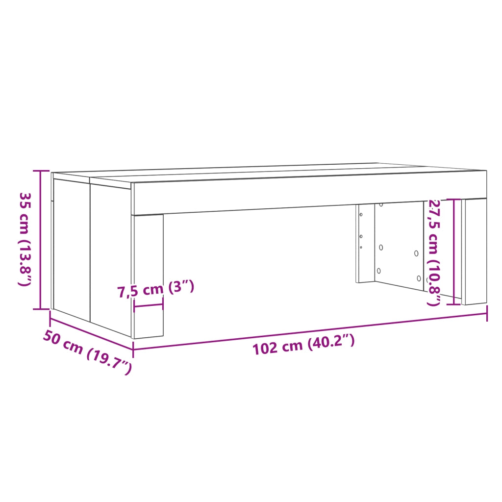 Tavolino da caffÃ¨ Nero Rovere 102x50x35 cm Legno ingegnerizzato