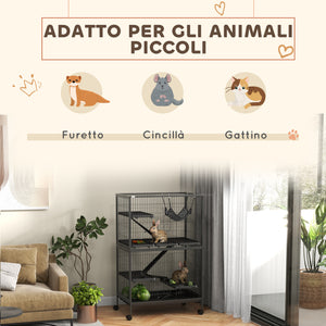 Gabbia per Roditori 80x52x128 cm con 4 Ingressi a Livelli Multipli in Metallo e PP Grigio