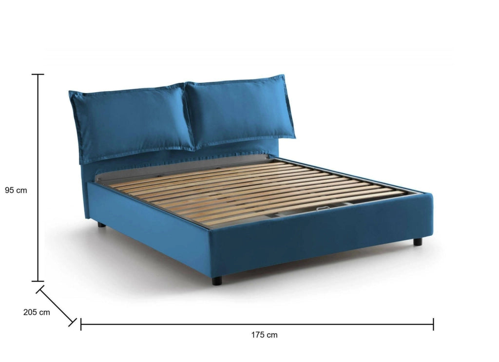 Letto matrimoniale Anjin, Letto contenitore con rivestimento in tessuto, Made in Italy, Apertura frontale, adatto per materasso cm 160x190, Blu