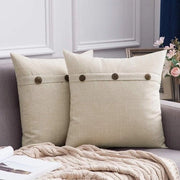 Cuscini decorativi in stile lino con bottoni per divano camera da letto e salotto 40 x 40 cm bianco latte - set a due pezzi