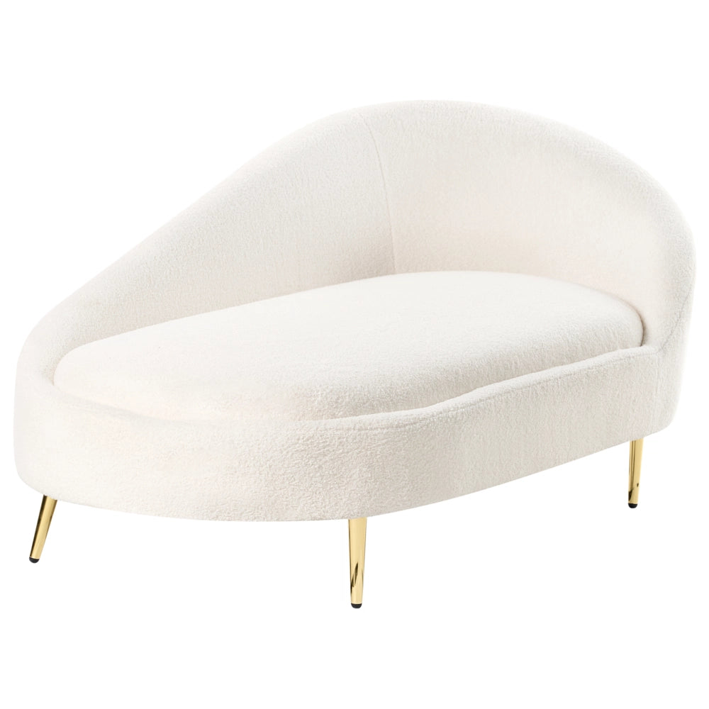 Chaise Lounge Rivestimento in poliestere Boucle bianco sporco Gambe dorate a destra Mobili da soggiorno di design moderno