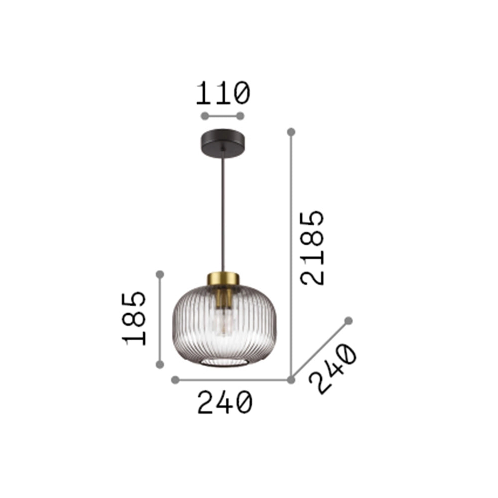 Sospensione Vintage-Decò Mint-2 Metallo Fumè 1 Luce E27