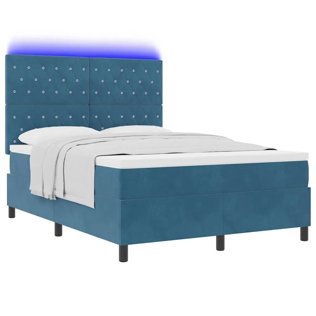 Letto a Sorgente LED Blu Scuro 160 x 200 cm Velluto 3343260